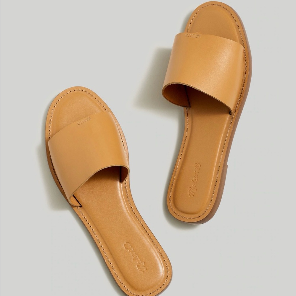 Madewell Cognac Leather Slide Sandals - Women